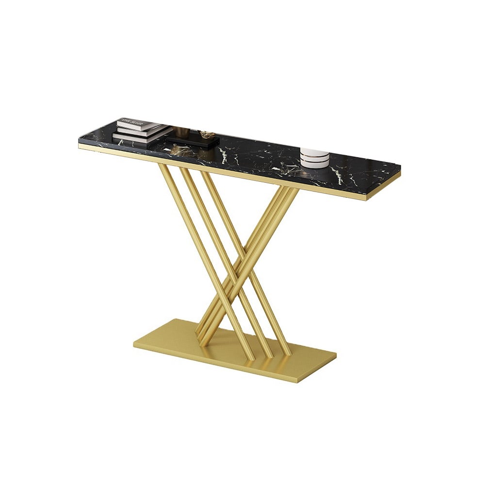31.5" Narrow Rectangular Console Table with Marble Top in Black window image