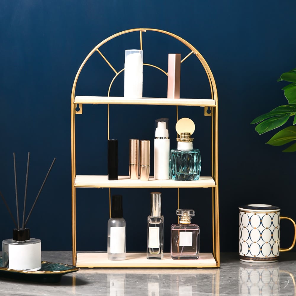 Modern Gold 3-Tier Bathroom Storage Rack Floating Shelf window image