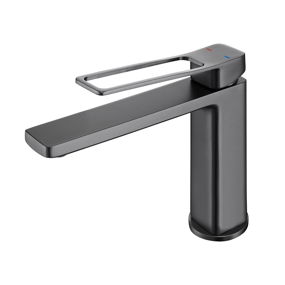 Brushed Gunmetal Single Handle Bathroom Sink Faucet 1-Hole Solid Brass window image