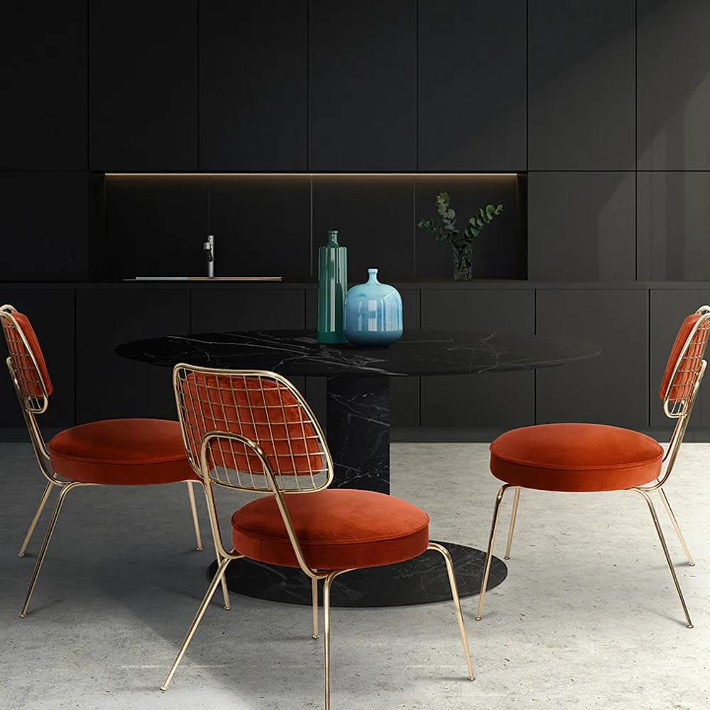 Orange Modern Gold Dining Chair Velvet Upholstered Dining Chair in Gold Finish Legs window image