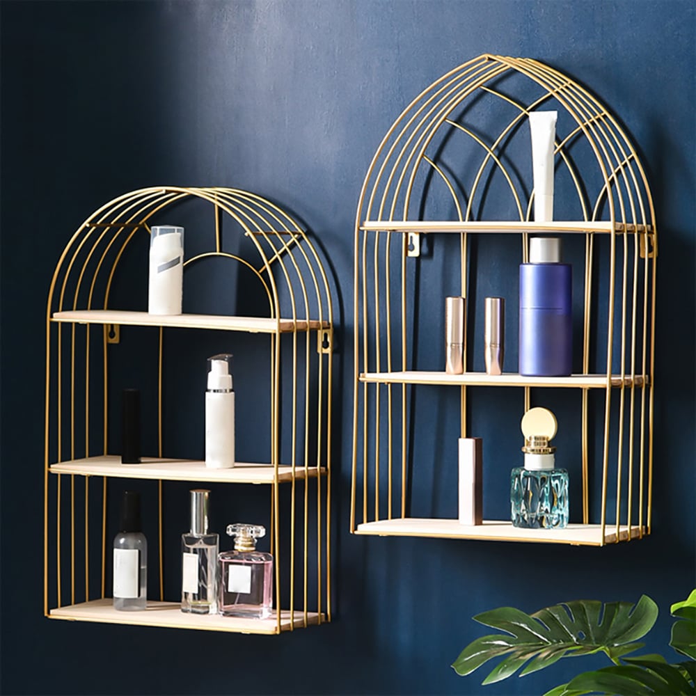 Modern Gold 3-Tier Bathroom Storage Rack Floating Shelf window image