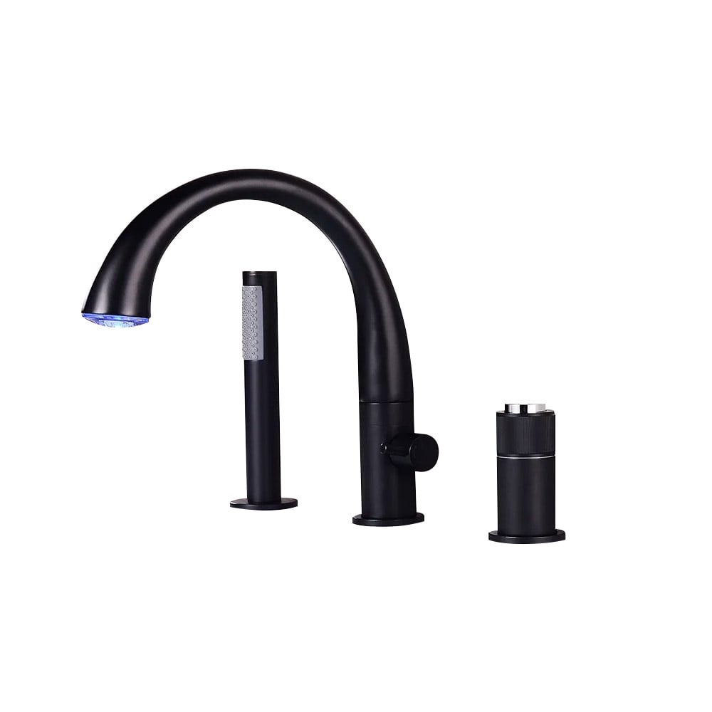 Robinet de bain à 3 trous et douchette LED 3 trous en laiton massif image de fenêtre