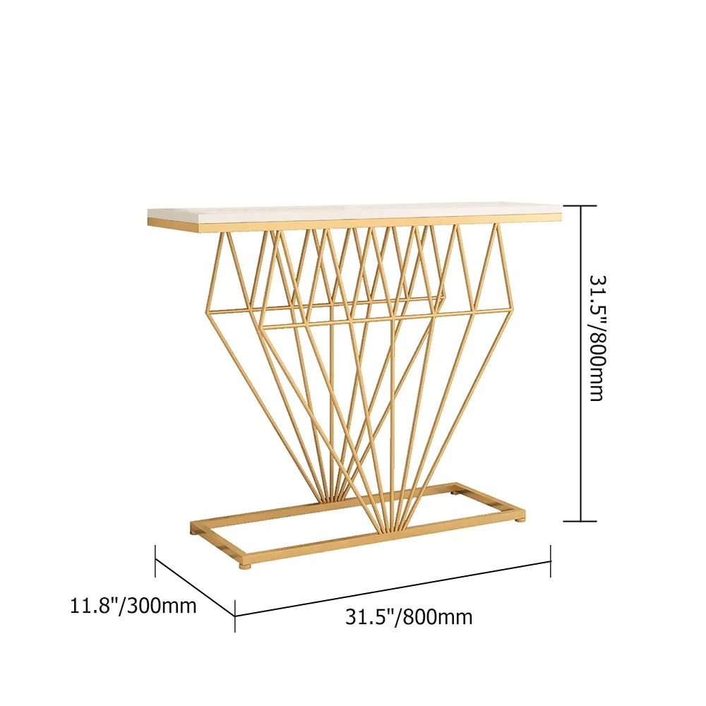 Blue Narrow Console Table Rectangular Entryway Table with Gold Base window image