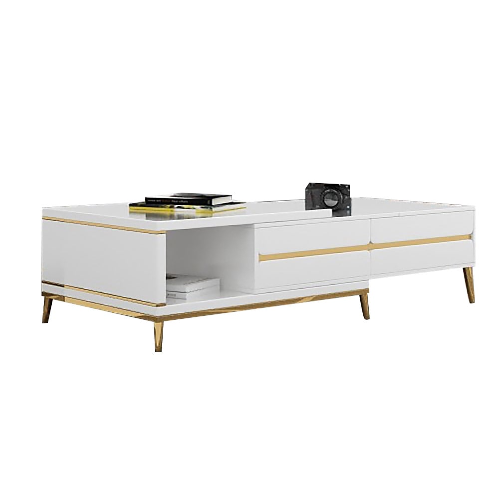 White Expandable Coffee Table Lift-Top Tempered Glass with Storage Stainless Steel window image