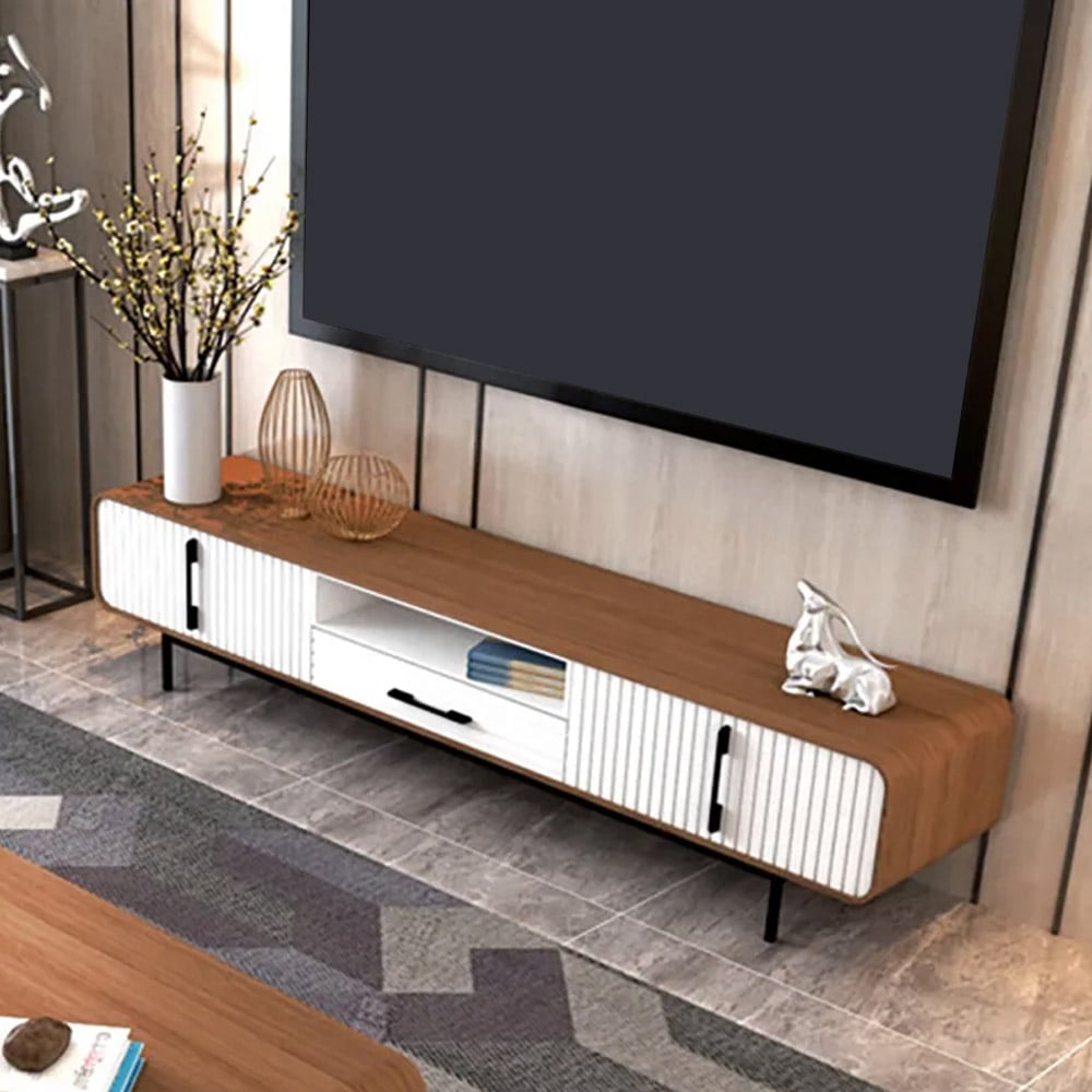 78" Modern Minimalist Natural TV Stand with 3 Drawers in Small window image