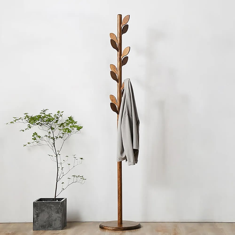 73.2"H Standing Clothing Rack Solid Oak Hall Tree with Hooks for Bedroom Entryway Natural/Antique-Walnut window image