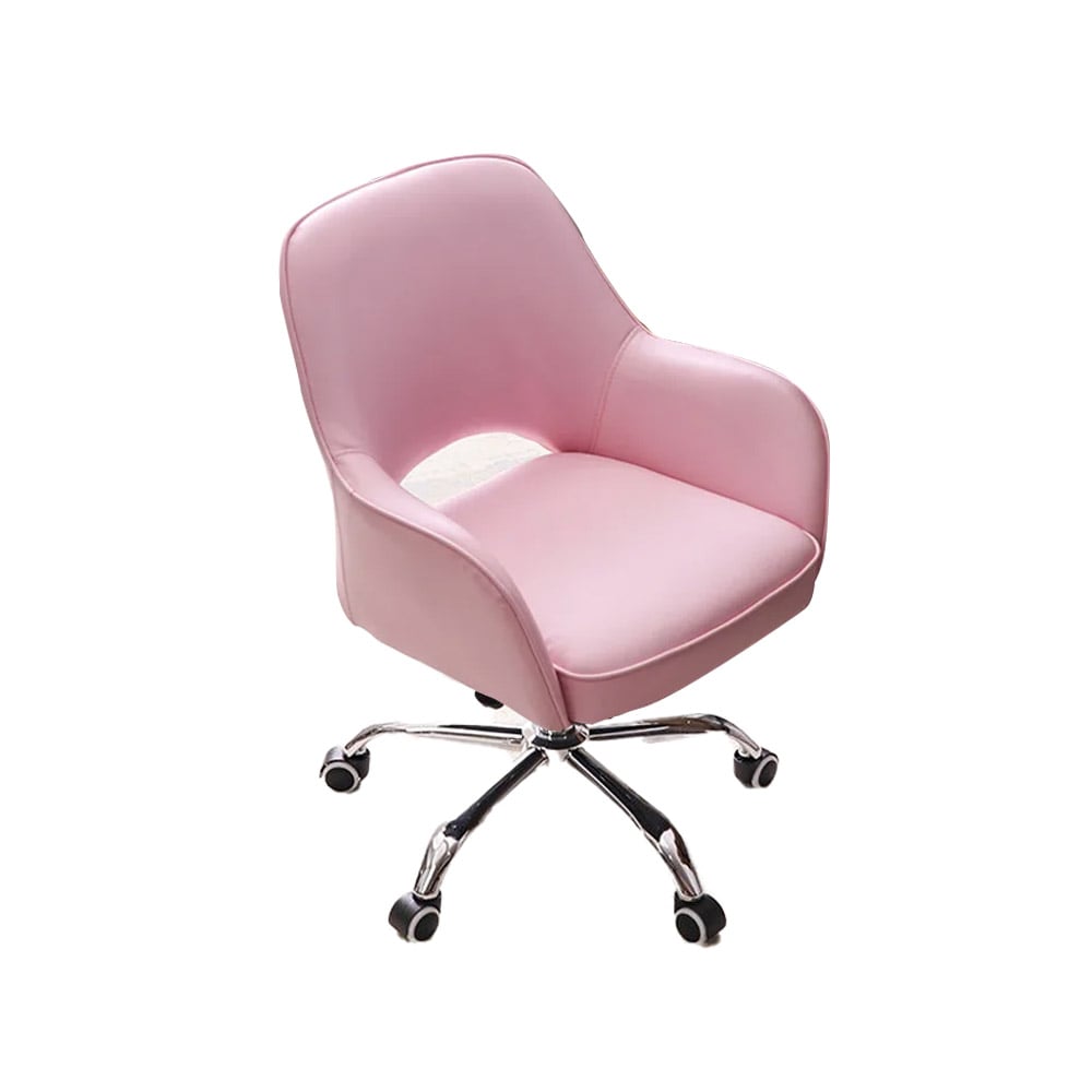 Pink Swivel Office Chair for Desk Upholstered Faux Leather Task Chair Adjustable Height window image