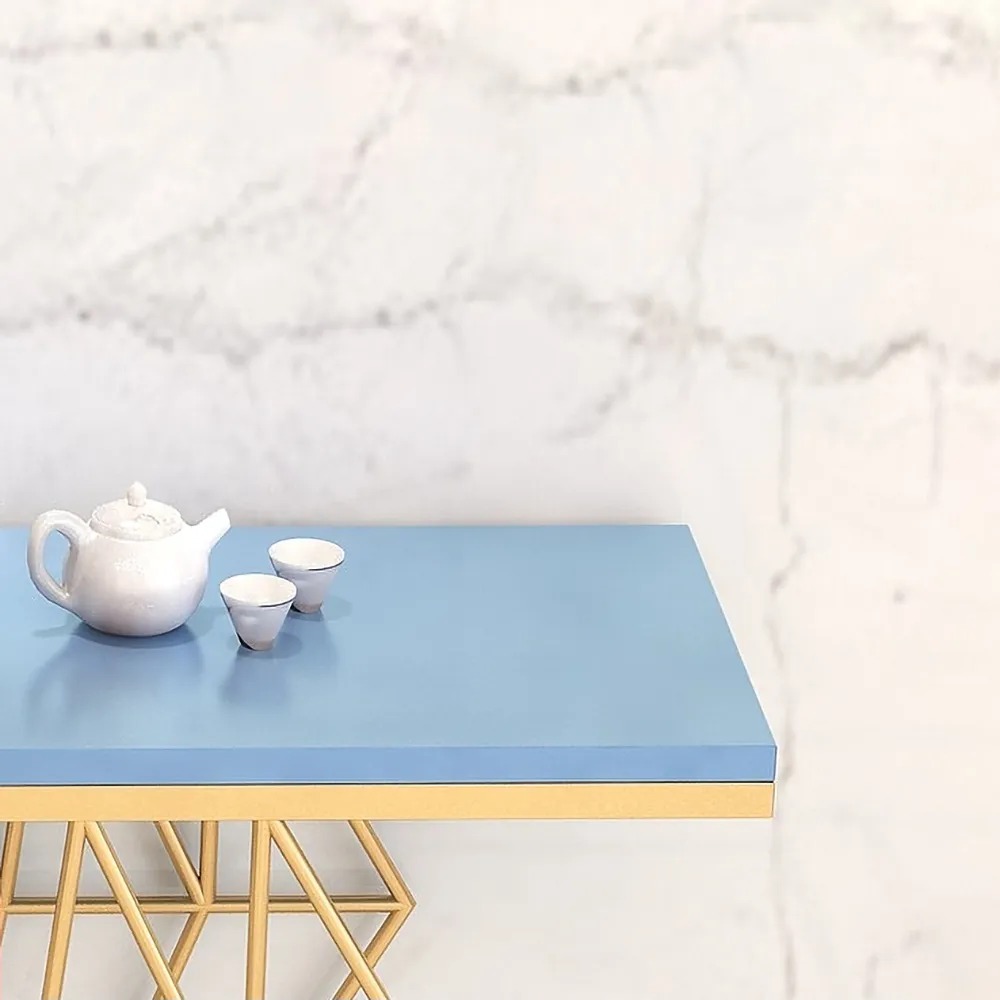 Blue Narrow Console Table Rectangular Entryway Table with Gold Base window image