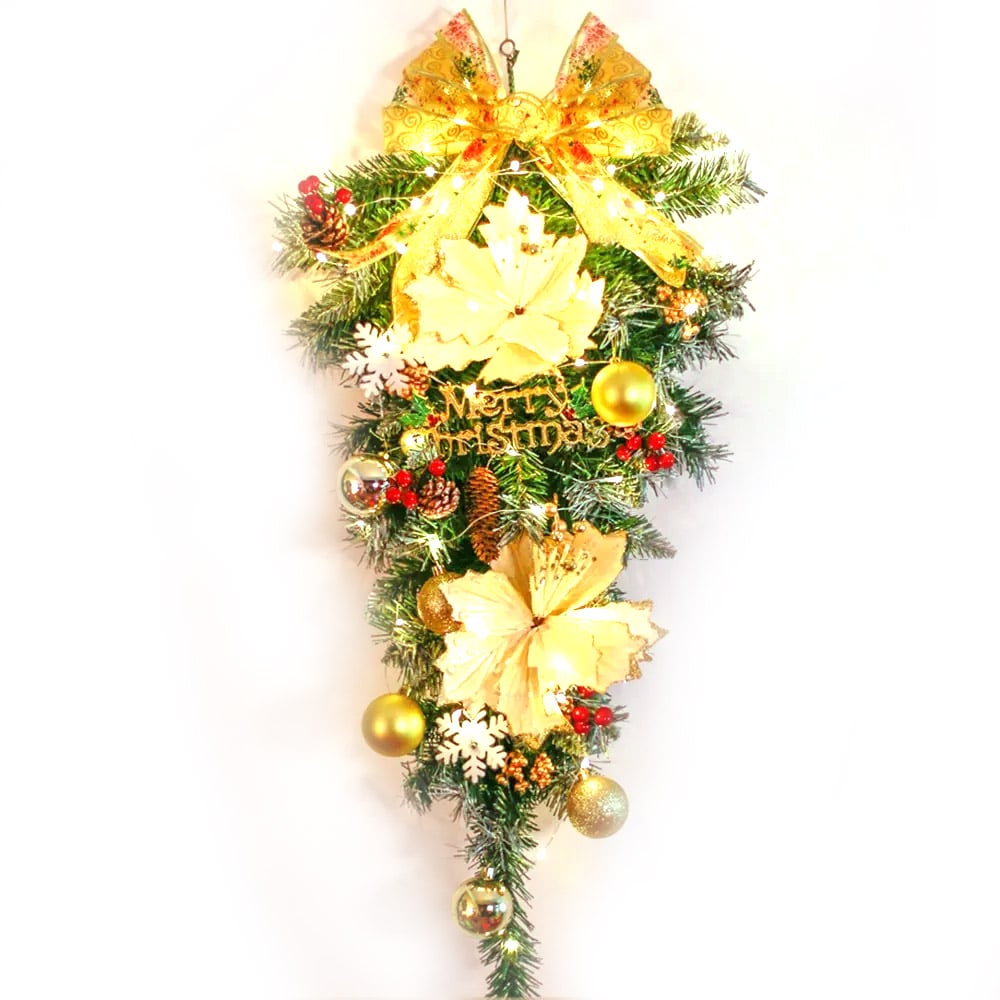 Gold LED Christmas Teardrop Swag Decoration with Warm Light Large Size window image