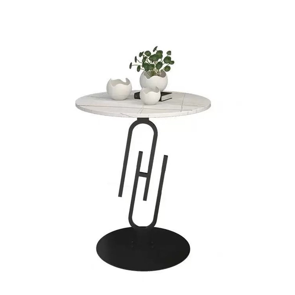 White Side Table with Round Sintered Stone Tabletop End Table｜Homary