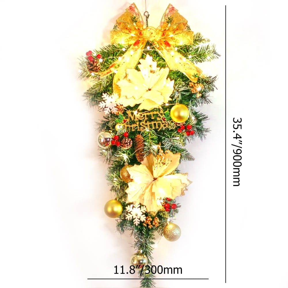 Gold LED Christmas Teardrop Swag Decoration with Warm Light Small Size window image