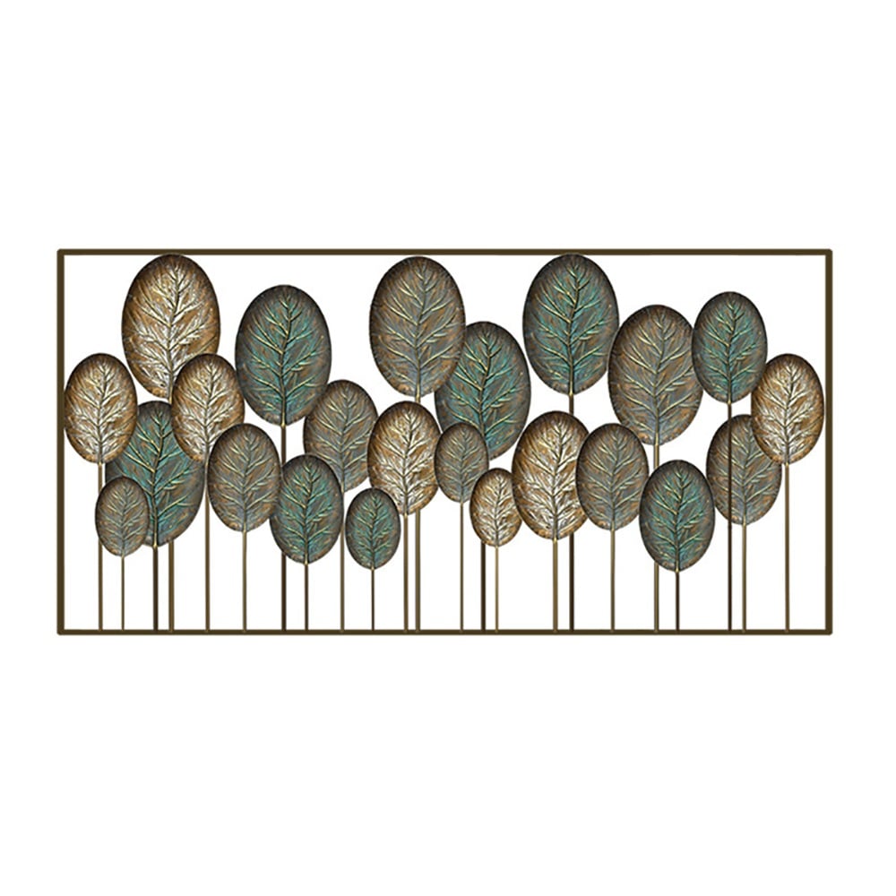 47.2" x 23.6" Farmhouse Creative 3D Rectangular Frame Metal Leaves Wall Decor window image