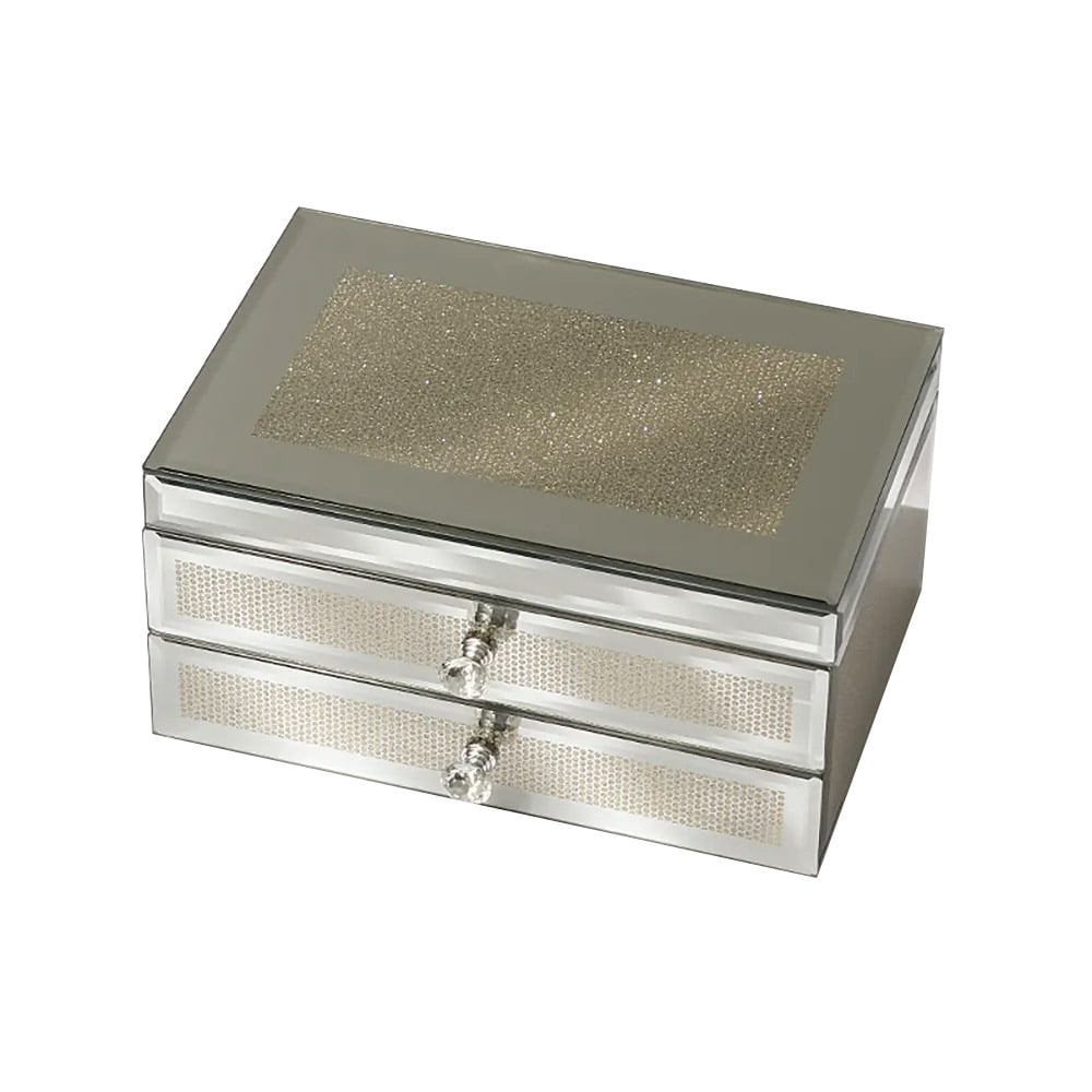 Modern Glass Jewelry Box Organizer Desk with Drawer window image