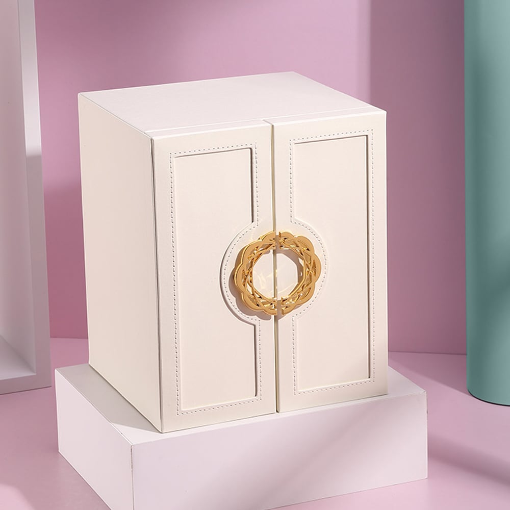 Modern Leather Jewelry Box with Doors in White window image