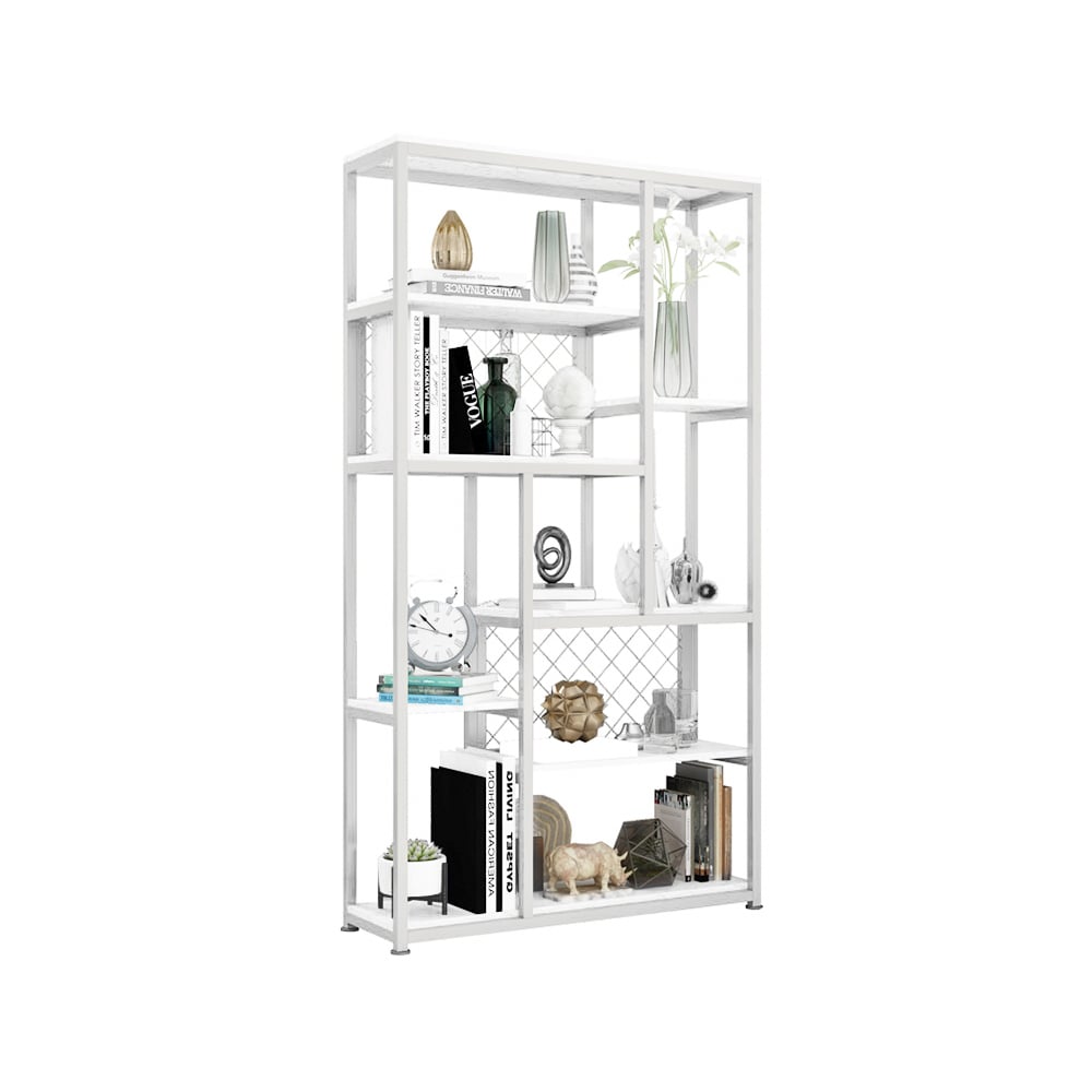 Contemporary Standing Geometric Bookshelf Metal Shelf in White window image