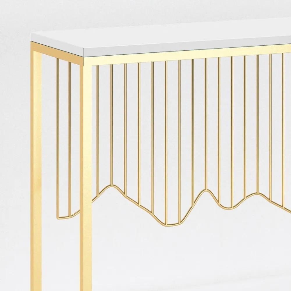 White Rectangular Console Table with Wooden Top Entryway Table window image