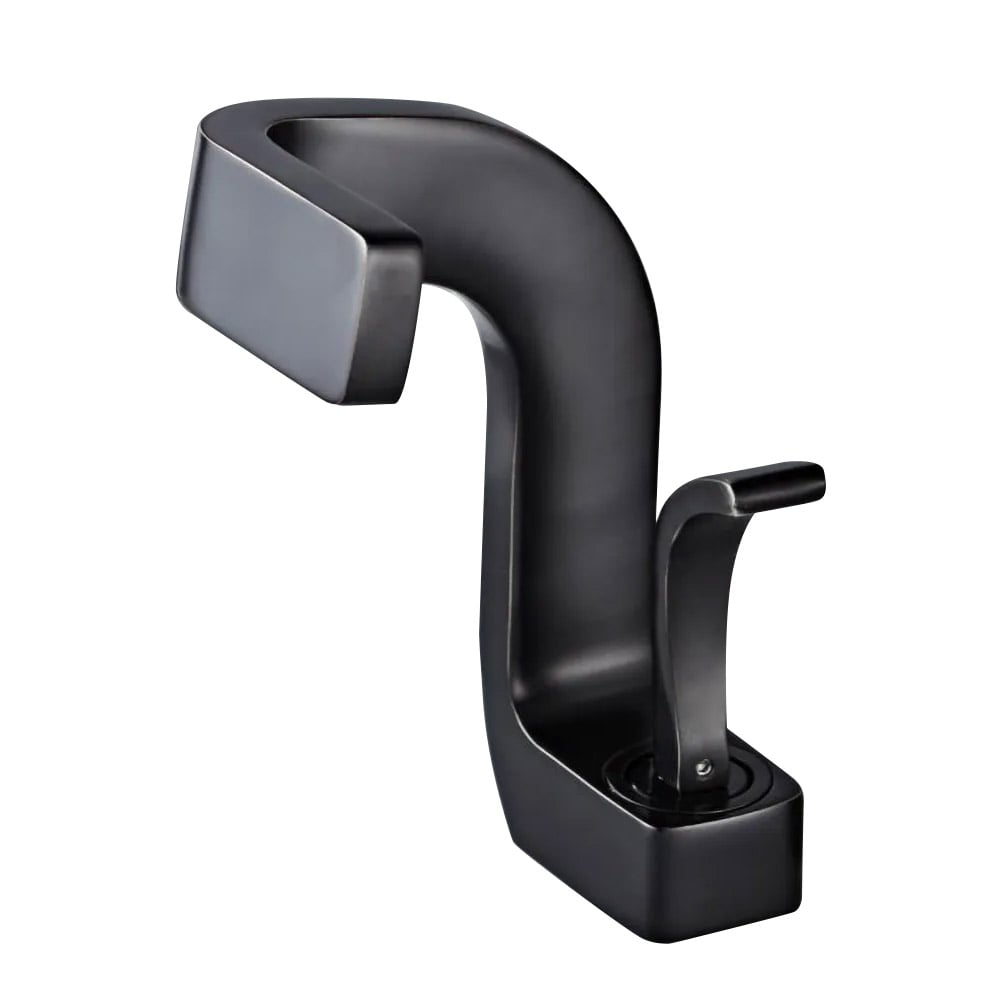 Waterfall Spout Single Handle Sink Faucet for Bathroom 1 Hole Solid Brass in Matte Black window image