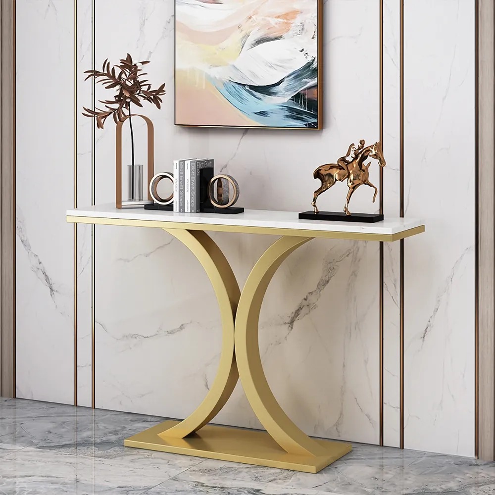31.5" Narrow Console Table with Marble Top in White window image