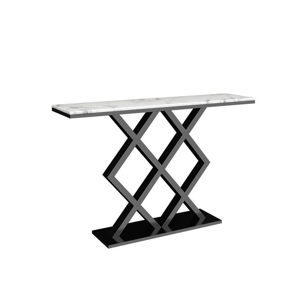 Black Rectangular Console Table with Faux Marble Top window image