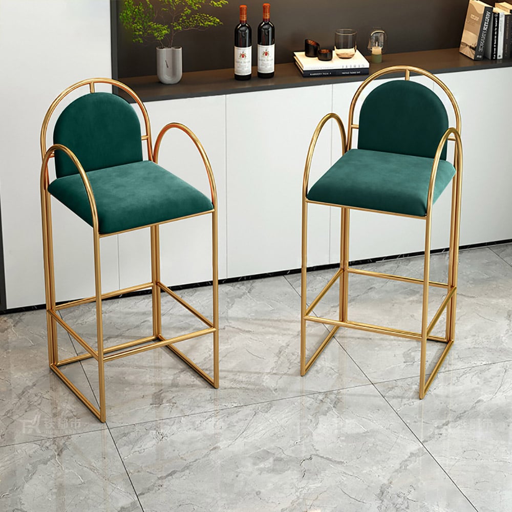 Modern Gold Metal Green Bar Stool with Back Counter Height window image