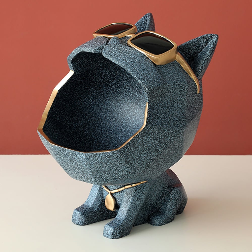 Cat Sculpture Blue Desk Organiser Entryway Key Holder window image