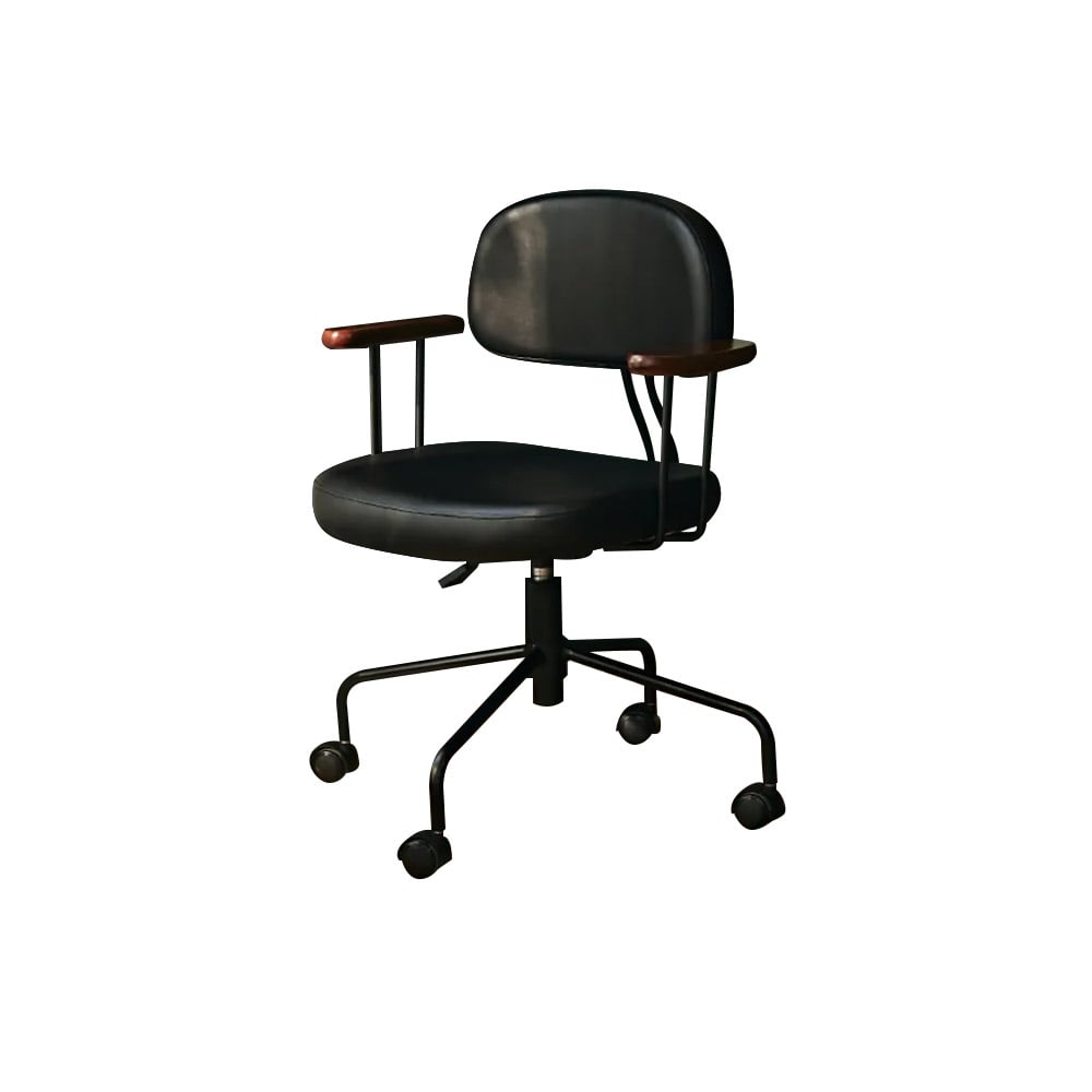 Modern PU Leather Task Chair Upholstered Height Adjustable Office Chair in Black Legs window image