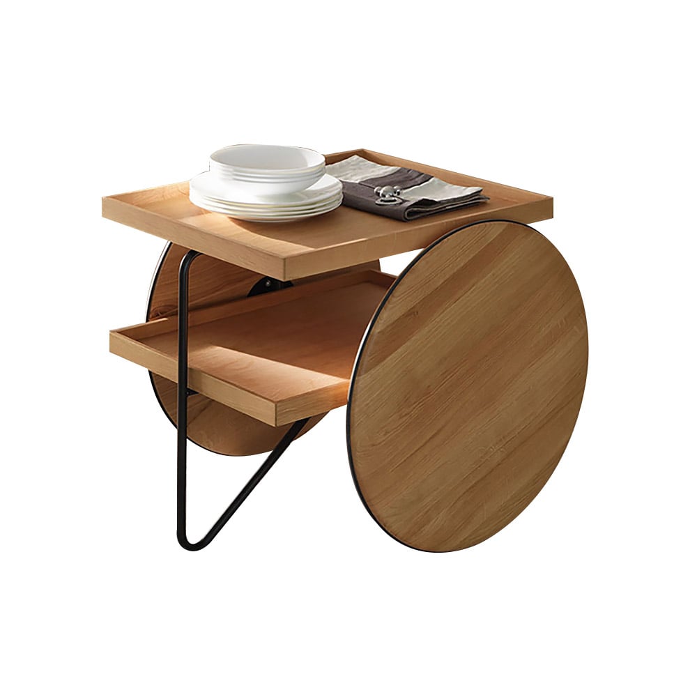 Natural Rectangle Side Table Pine Wood with Storage End Table Metal in Black window image