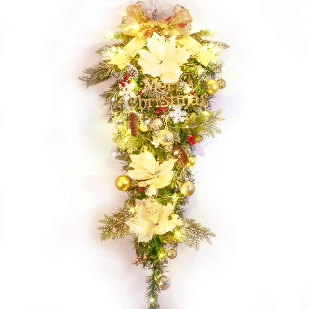 Gold LED Christmas Teardrop Swag Decoration with Warm Light Small Size window image