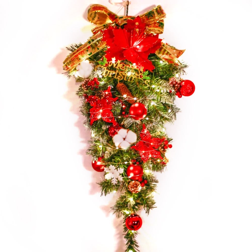 Red LED Christmas Teardrop Swag Decoration with Warm Light Small Size window image