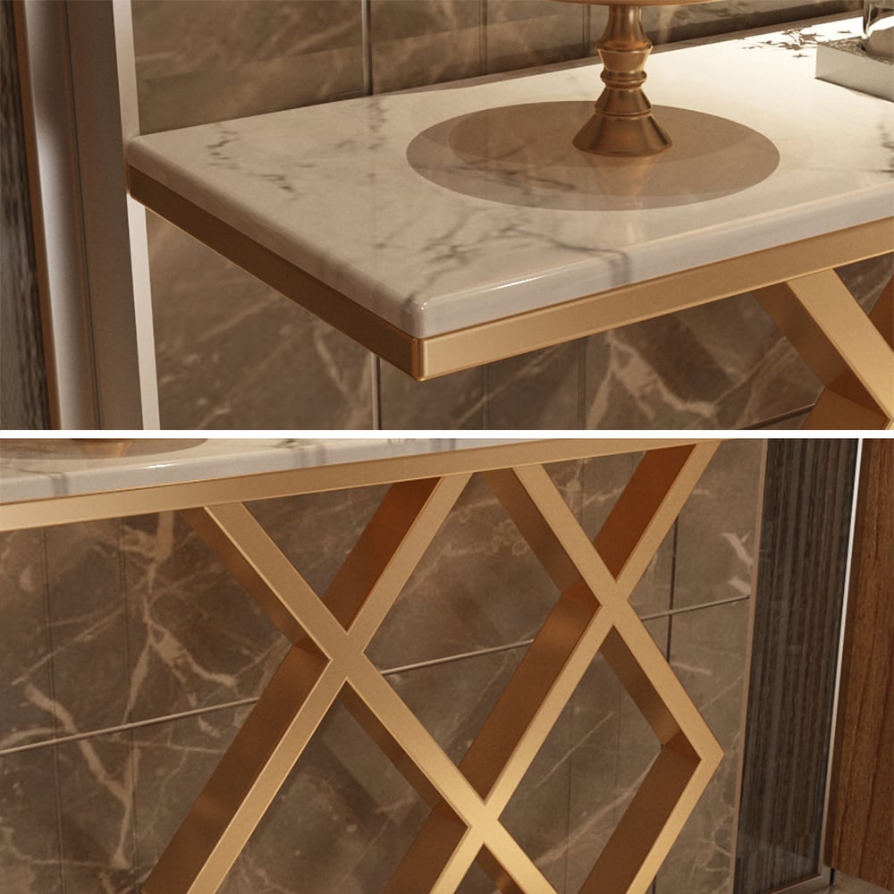 Gold Rectangular Console Table with Faux Marble Top window image