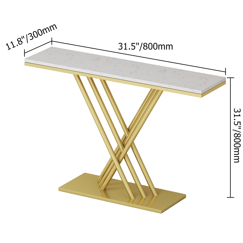 800mm Narrow Rectangular Console Table with Marble Top in White window image