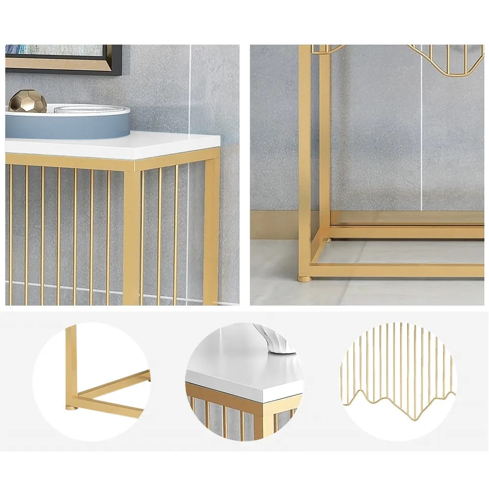 White Rectangular Console Table with Wooden Top Entryway Table window image