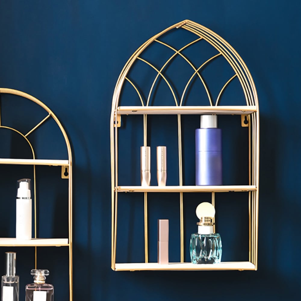 Modern Gold 3-Tier Bathroom Storage Rack Floating Shelf window image
