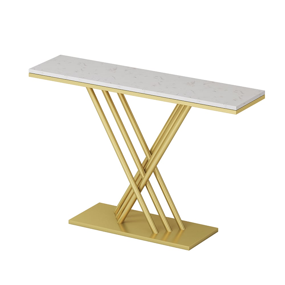 800mm Narrow Rectangular Console Table with Marble Top in White window image