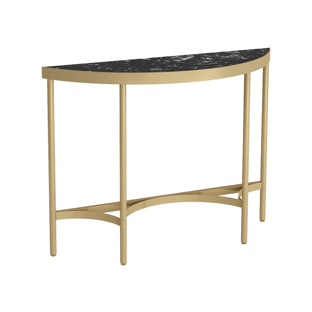 Modern Black Semicircle Console Table with Marble Top Metal Base window image