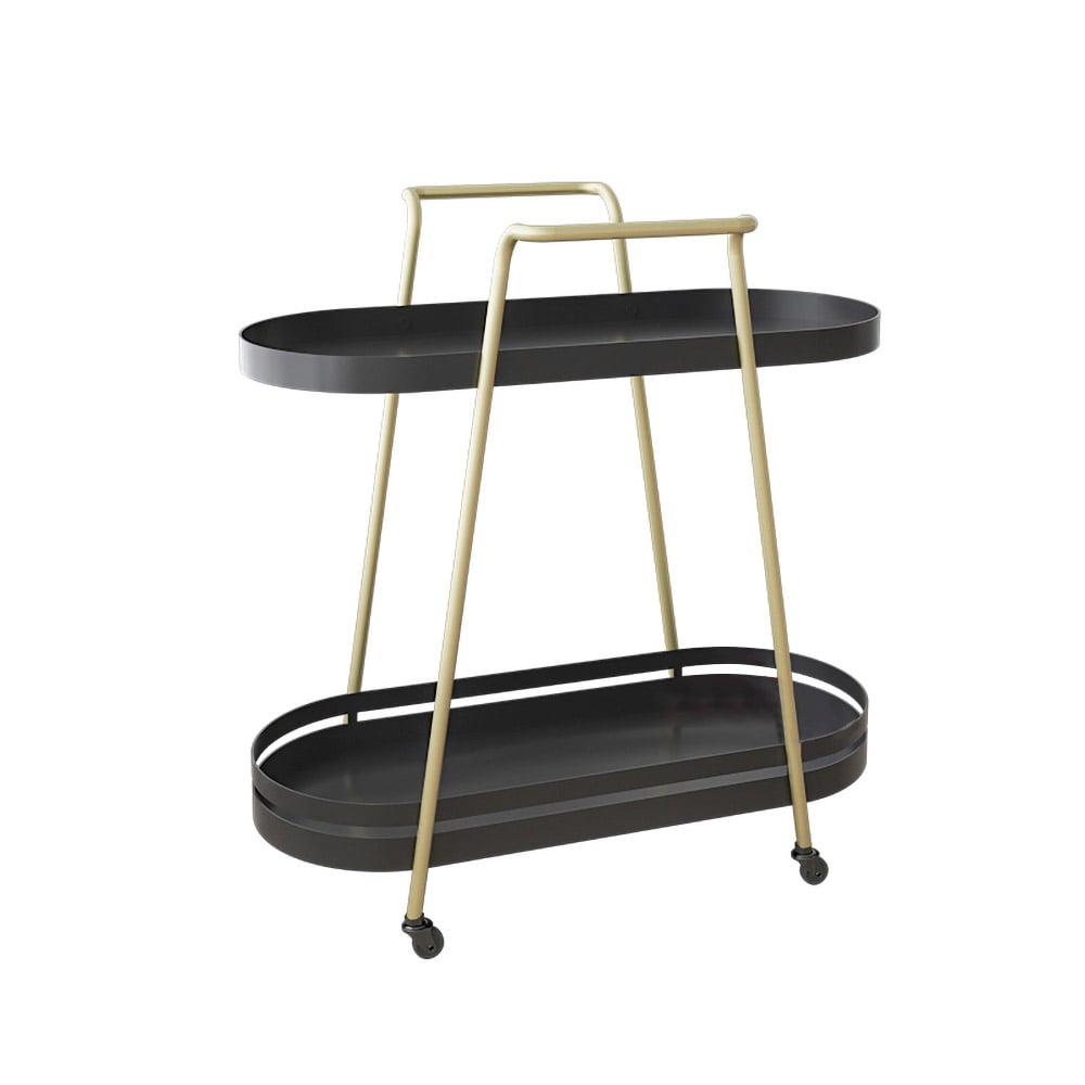 Black 2-Tiered End Table with Shelf Metal Side Table with Wheel window image