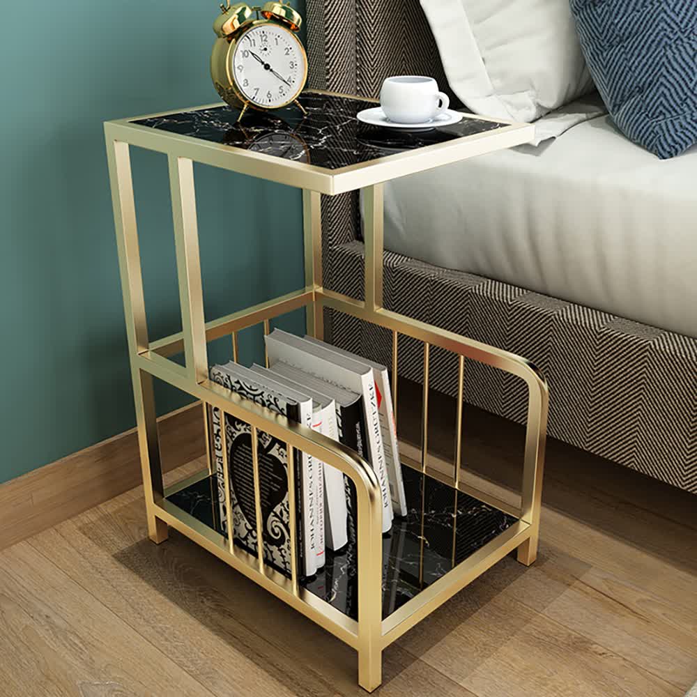Modern Marble End Table with Storage in Black Narrow Side Table window image