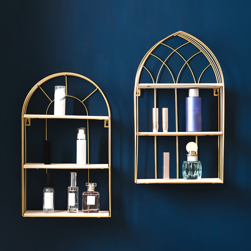 Modern Gold 3-Tier Bathroom Storage Rack Floating Shelf window image