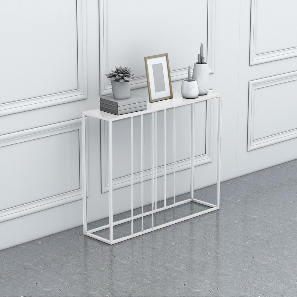 Narrow Console Table Small Entryway Table Industrial Minimalist Style Metal 39.4"L x 7.9"W in White window image