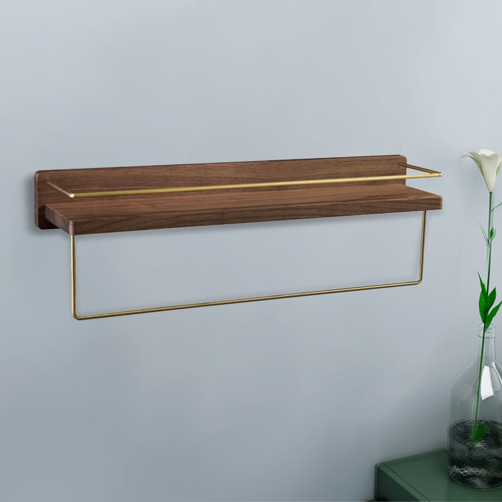 Retro Wall-Mounted with Towel Rack in Solid Wood & Brass window image