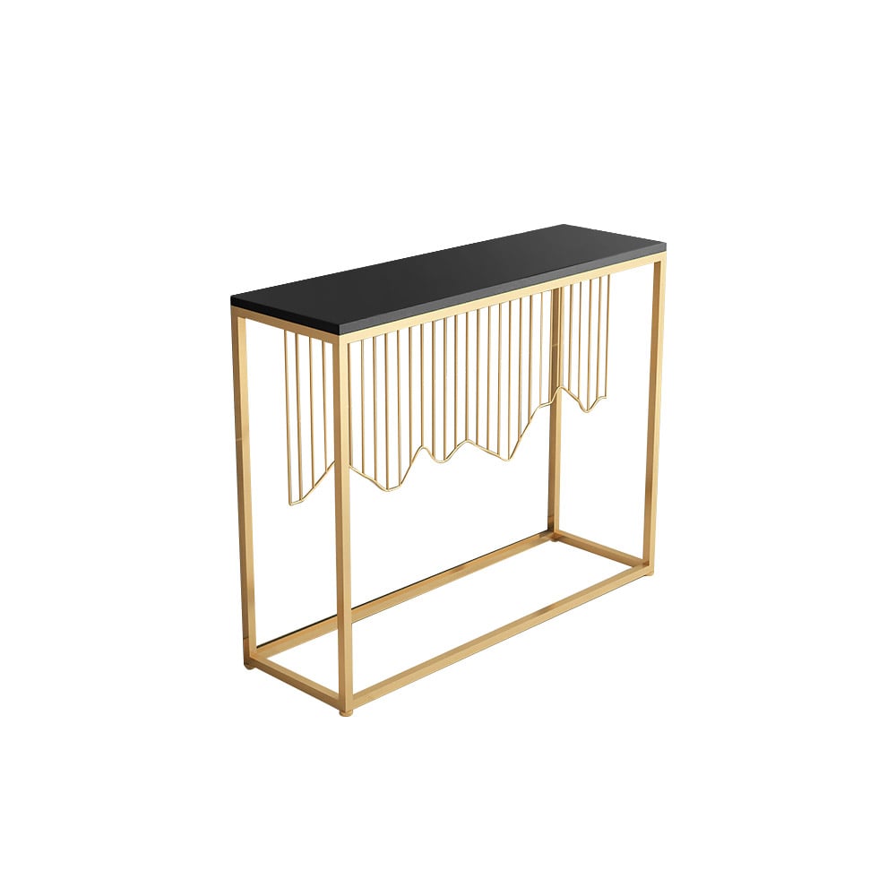Black Rectangular Console Table with Wooden Top Entryway Table window image