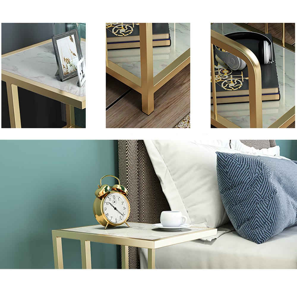 Modern Marble End Table with Storage in White Narrow Side Table window image