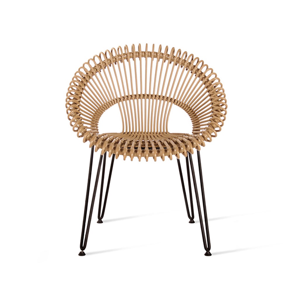 Brown Woven Rattan Patio Barrel Chair Outdoor Dining Chair window image