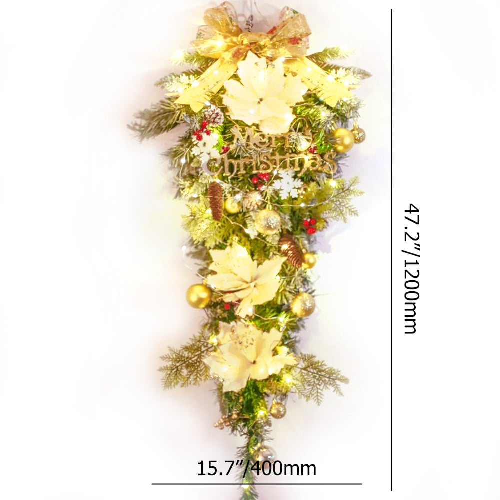 Gold LED Christmas Teardrop Swag Decoration with Warm Light Small Size window image