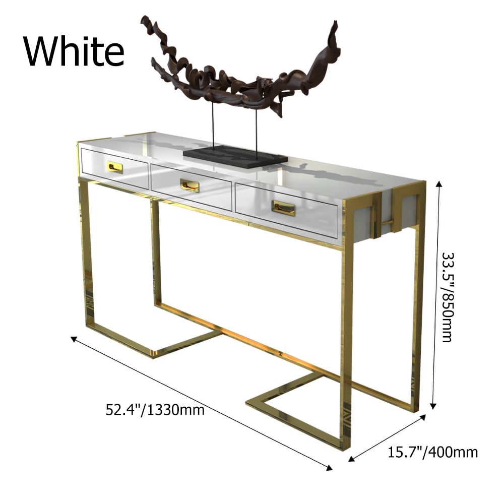 White Narrow Console Table with Drawers Rectangular Entryway Table window image
