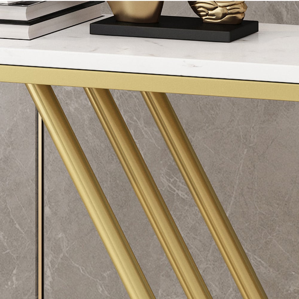 800mm Narrow Rectangular Console Table with Marble Top in White window image
