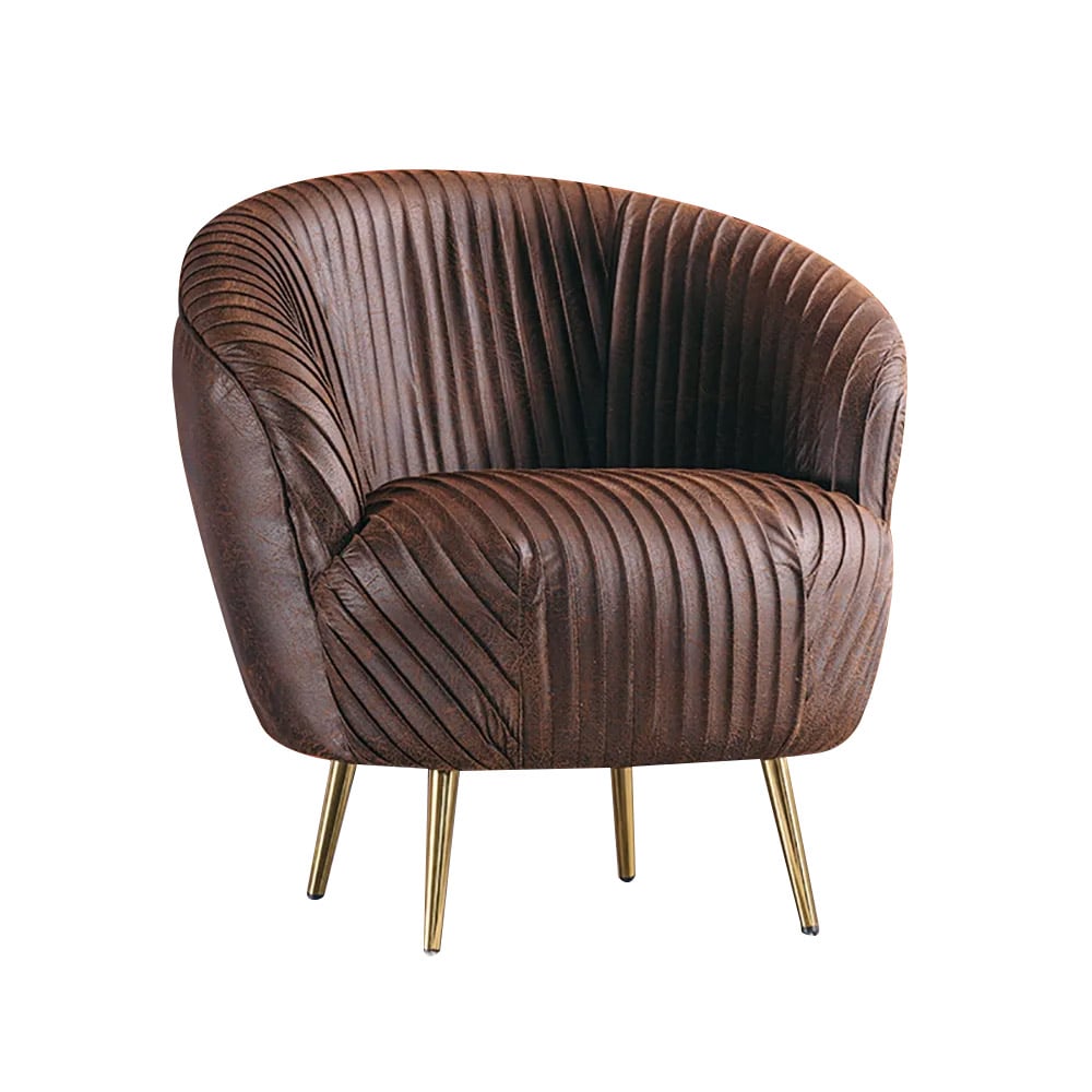 Brown Velvet Accent Chair Upholstered Arm Chair with Metal Legs in Gold window image