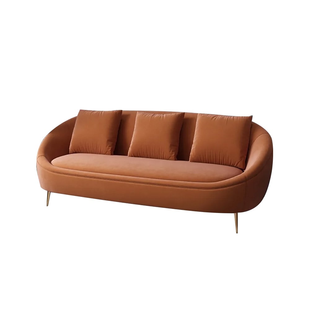 1950mm Orange Velvet Upholstered Oval Sofa for 3 Seaters with Pillows Included window image