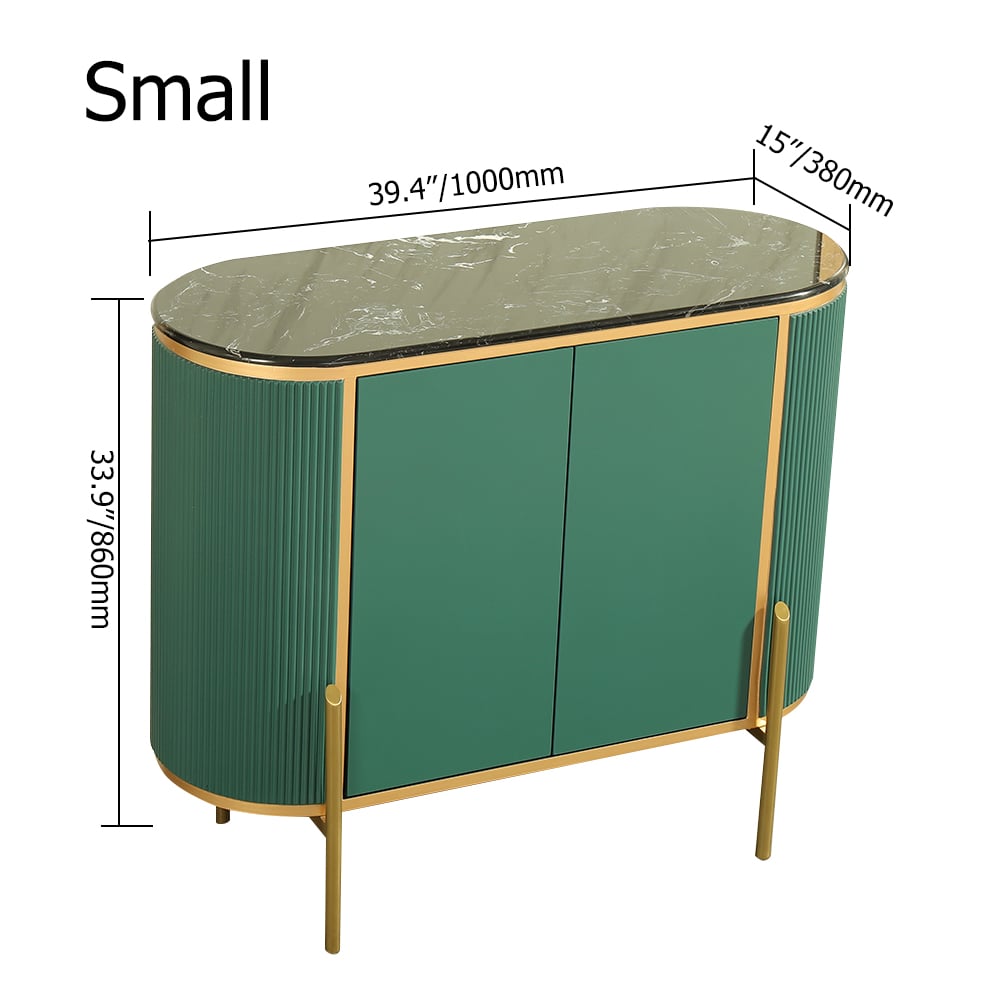 Modern Green Display Cabinet Faux Marble Top Doors & Shelves Cabinet in Small window image