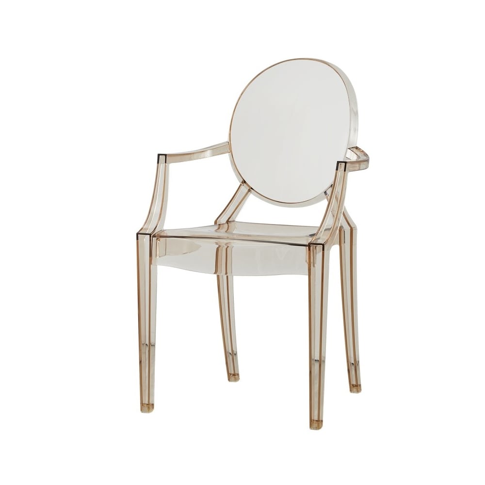 Modern Acrylic Transparent Amber Dining Chair with Armrest Set of 2 window image